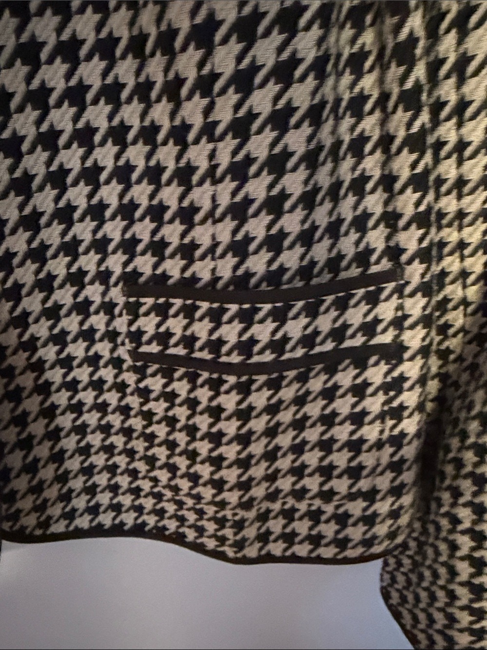 Monterey Bay Houndstooth Blazer Black Gray Piped Trim Tailored Sz 16 - Picture 6 of 9